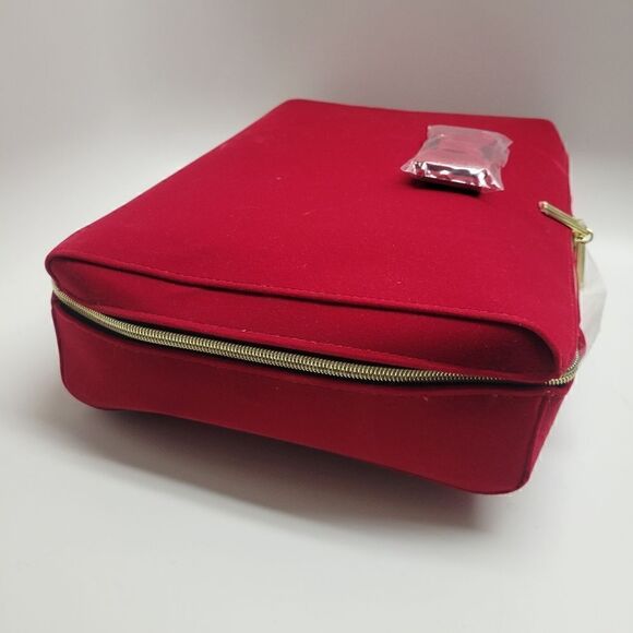 Estée Lauder Cherry Red Velvetty Flocked Makeup Case / Cute Bow Handbag / Laptop - Picture 9 of 16